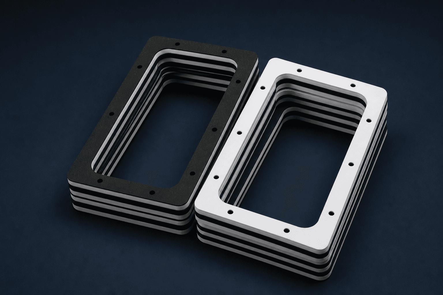 Black and white laminated die-cut foam gasket frames