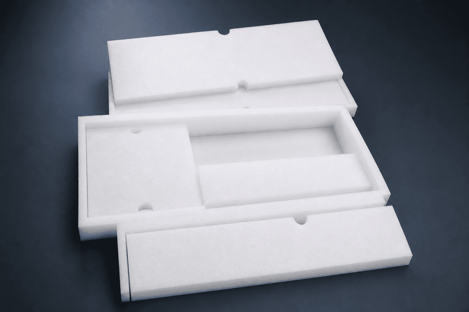Complete white foam insert assembly with shaped cavities